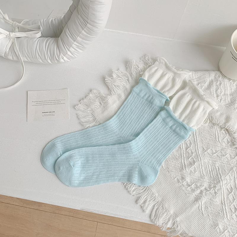 

Женские летние тонкие простые разнообразные носки-гольфы с двойным воротником в тон, из сетки, дышащие, бесшовные 1 pair синий