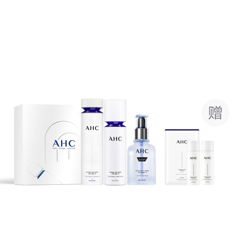 AHC Hydra B5 Plumping Anti-Aging Skincare Set,130ml Toner+100ml Emulsion+40ml Serum,Free 60ml Mini Toner & 60ml Lotion,Moisturizing Korean Facial Kit