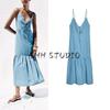 Summer New Product Women's Clothes Back Elastic Design V Neck Bowknot Decoration Sling Midi Skirt Dress 7484083