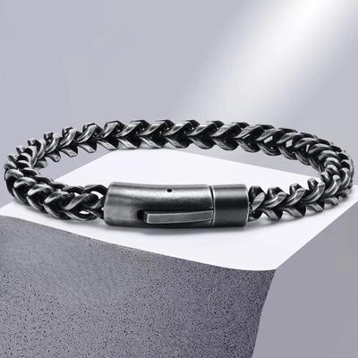 Vnox Vintage Bracelets for Men, Double Layer Cuban Chain, Franco Foxtail Chain Bracelet, Retro Srainless Steel Wristband