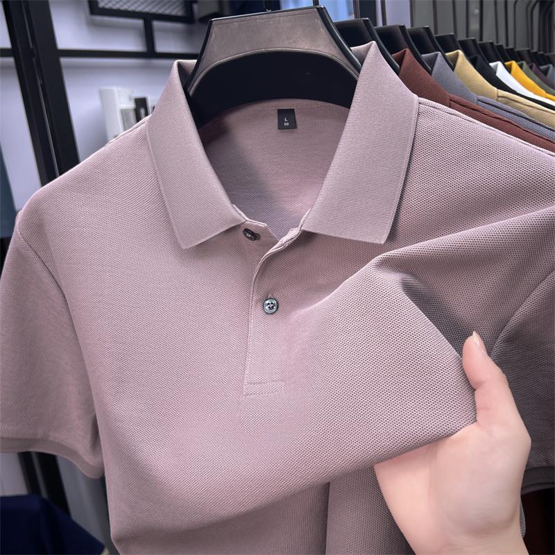 New Pure Cotton Men's High-End Polo Shirt - Short Sleeve, Lapel, Solid Color, Casual Summer T-Shirt