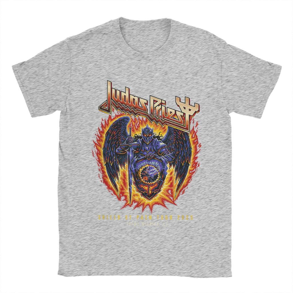 Men's Judas Priest  Shield Of Pain Tour 2025 T Shirt Band 100% Cotton Merch Casual Short Sleeve Round Neck Tee Plus Size T-Shirt