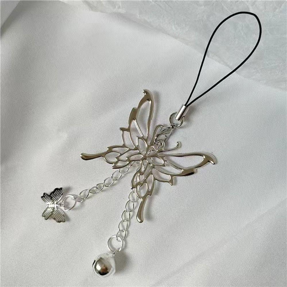 Bell Silver Butterfly Phone Chain Butterfly Mobile Keychain Lanyard Women Girls