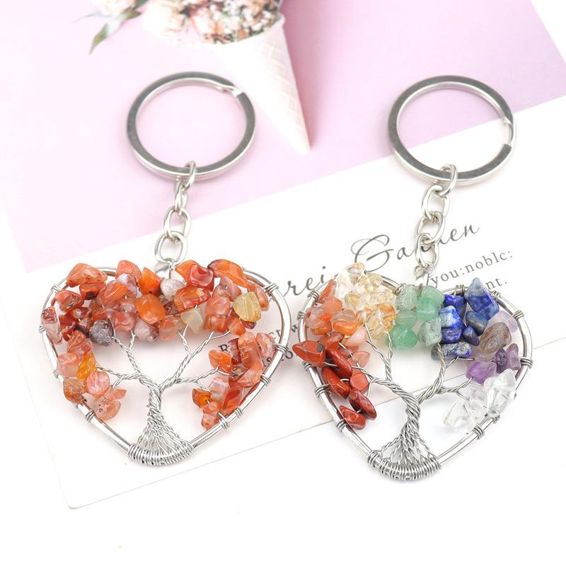 Crystal Gravel Peach Heart Tree Of Life Keychain Heart Bag Pendant K06 Graduation Gift Car Key