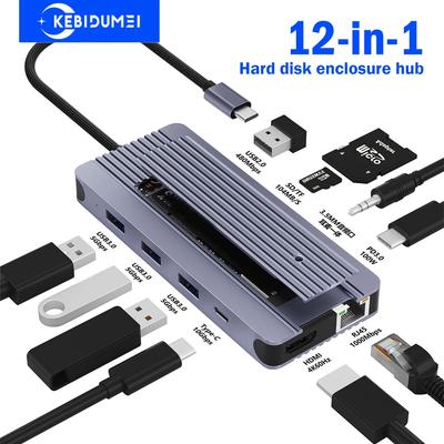 12-in-1 מארז M.2 SSD Hub תחנת עגינה USB C מתאם USB TYPE C ל-HDMI 4K60Hz 1000Mbps PD100W USB3.0 למקבוק