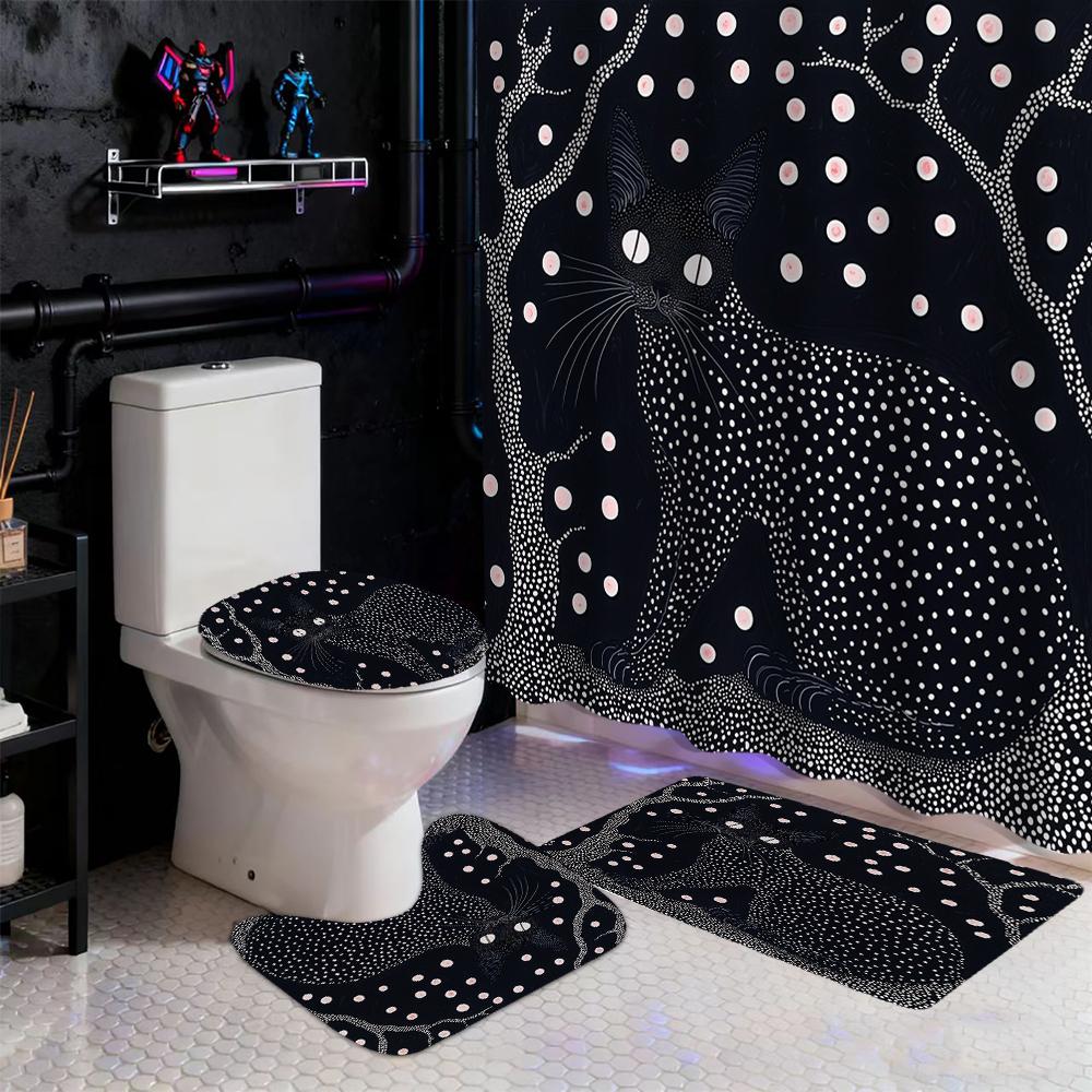 Animal Abstract Patterns Black Whit Shower Curtain Bath Sets Waterproof Non-Slip Bathroom Rug Toilet U With 12 Hooks Home Deco