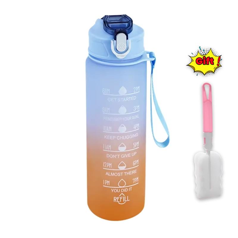 900ML BPA Free Sports Water Bottle with Time Marker Leak-proof Design for Outdoor Activities Gym Running and Daily Hydration