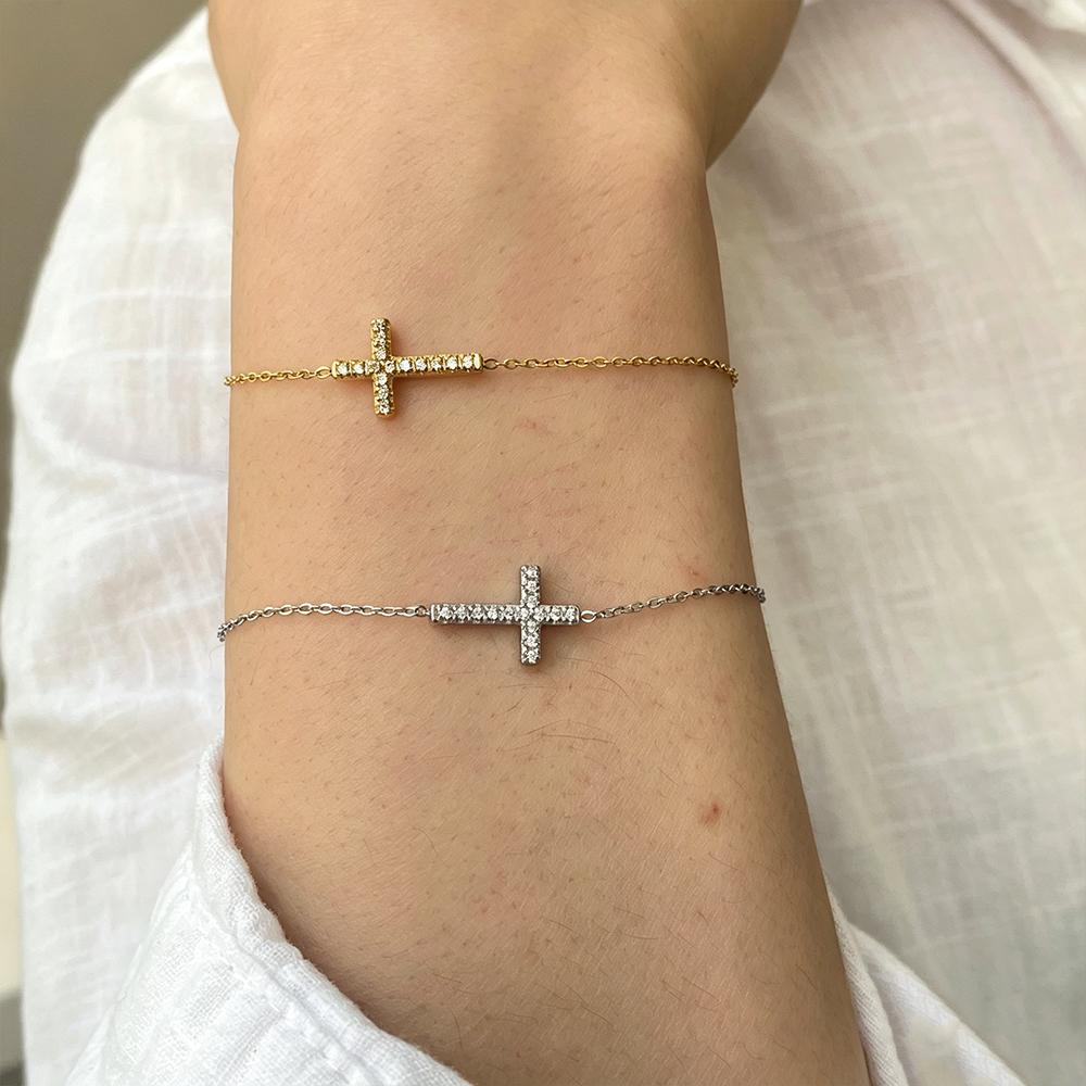 Emanco Bracelet Boutique Jewelry 14K Gold-plated Cross Shining Zircon Bracelet Simple Fashion Style Charming Bracelet