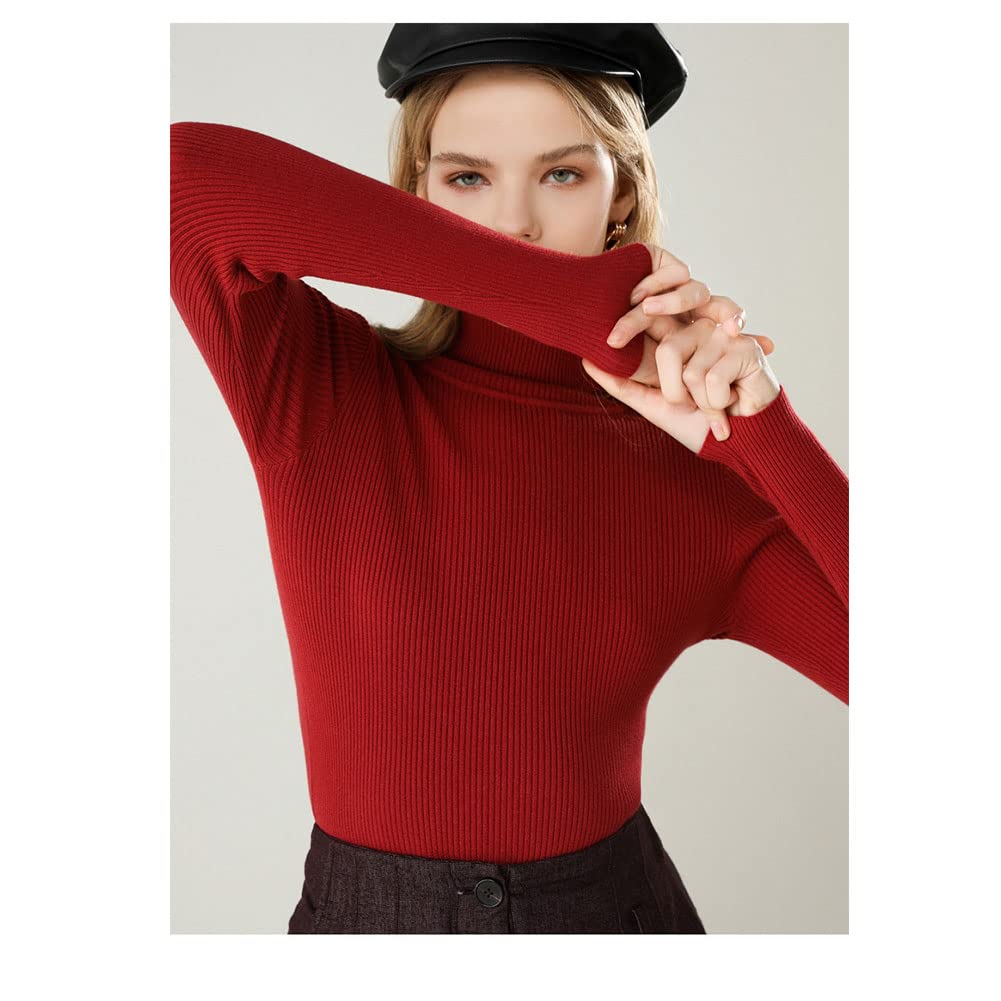 ZUEVI Turtleneck Long Sleeve Knit Solid Plus Wine Red Women's Sweater, Color, Spring/Autumn, Stretch, Sizes, (ZJP0049W-L)