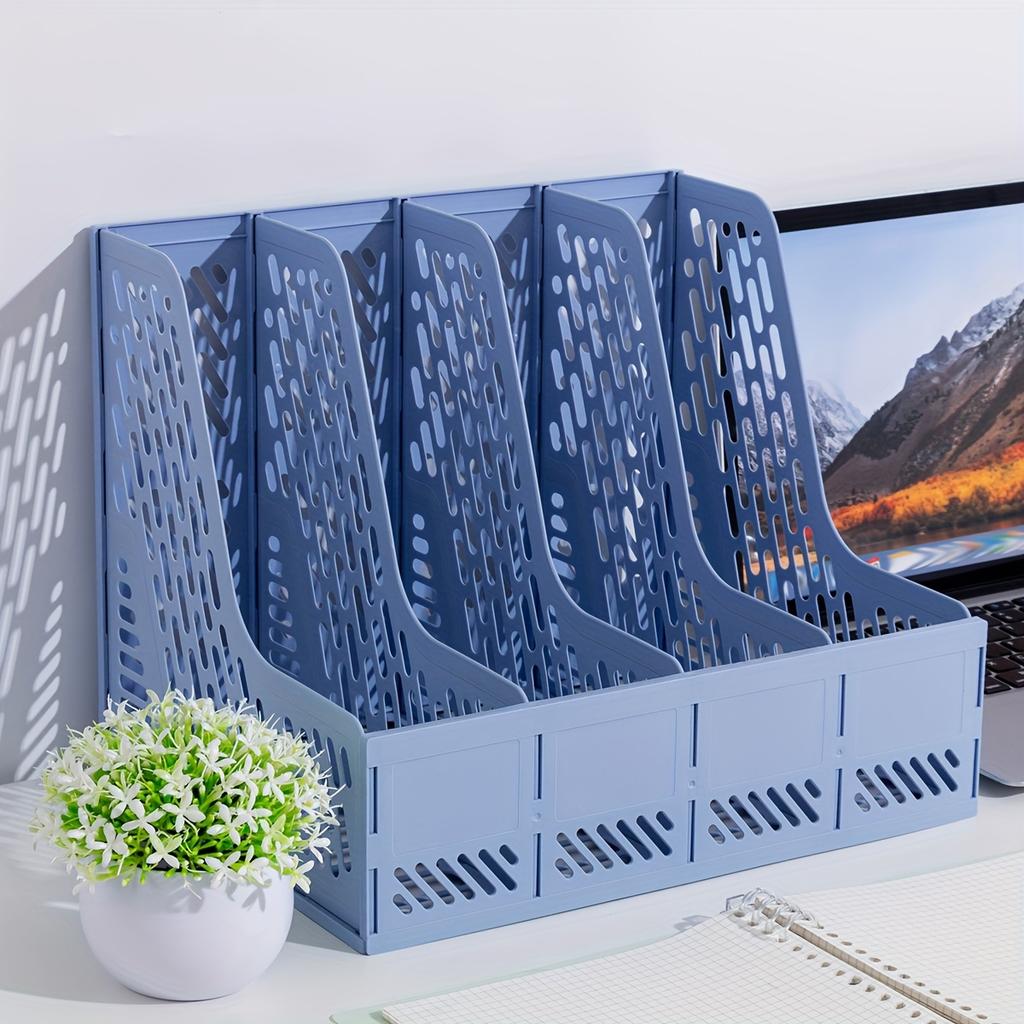 Magazine File Holder, Desk Organizer File Folder for Office Organization and Storage, Sturdy Plastic, 4 Vertical Compartmente