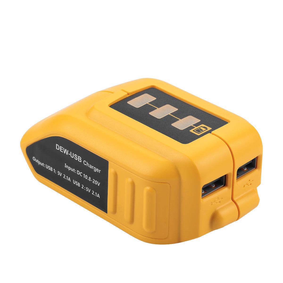 

USB-коннектор-переходник DEWALT Dewei для зарядки литиевых аккумуляторов 10,8/18 В. жёлтый