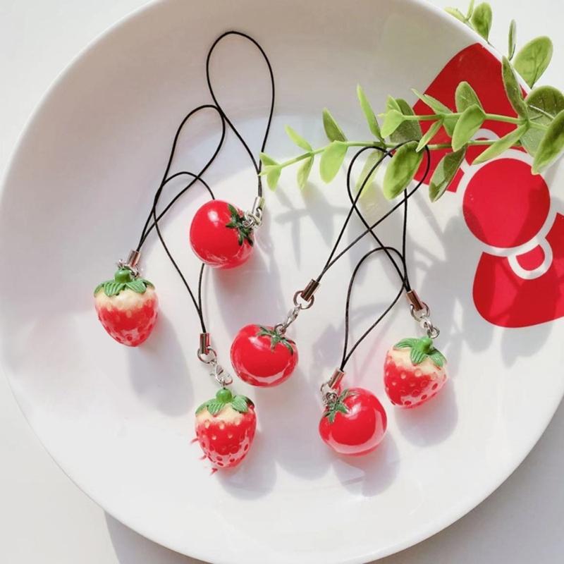 Strawberry Fruit Keychain Cute Tomato Acrylic Keyrings Simulation Food Key Rings
