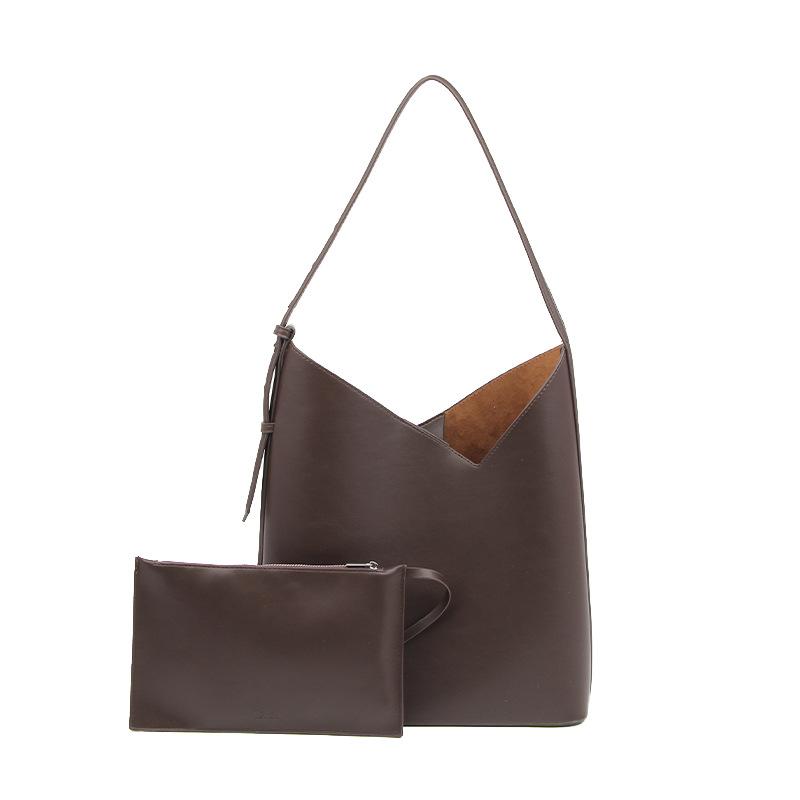2026 Spring/Summer New Brown Commuter Large Capacity Handheld One Shoulder Bucket Bag