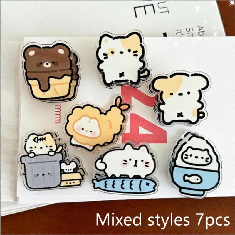 7 Pieces Cute Cartoon Sticky Note Holder Acrylic Pp Clips For Student Exam Paper Storage Snack Opening Clips
