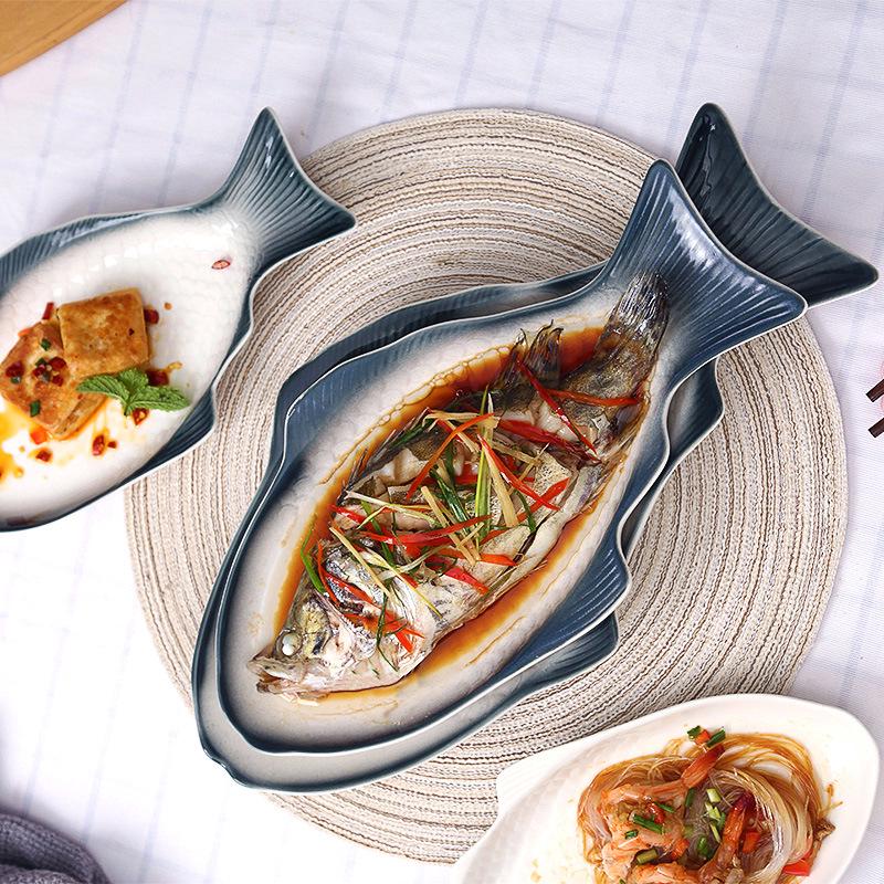 Nordic Ceramic Fish Dinner Plate - Creative Vegetable & Fish Serving Dish for Household Use