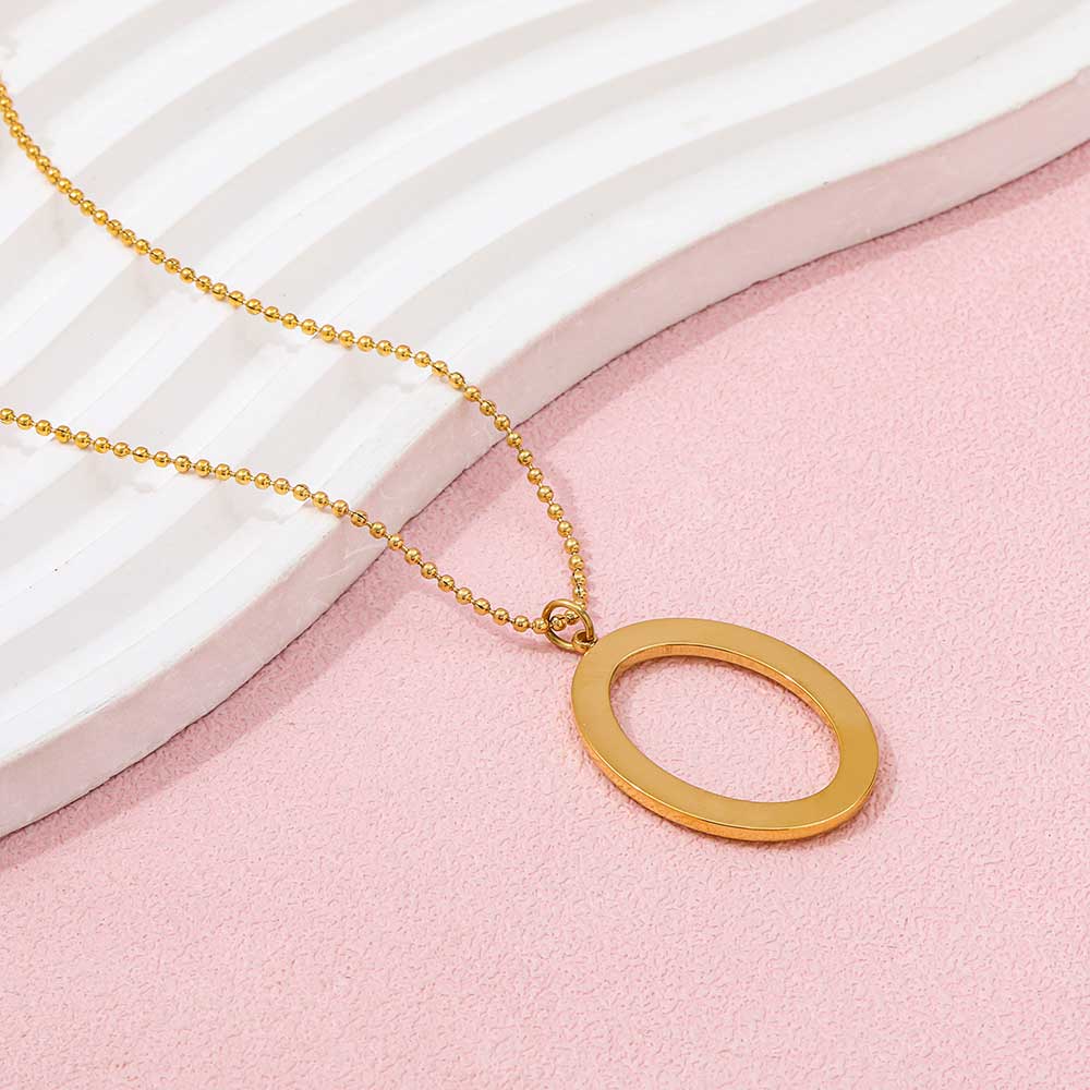 Fenny 18K Gold Plated Minimalist Versatile Oval Pendant Necklace Trendy Sweater Chain Stainless Steel Jewelry