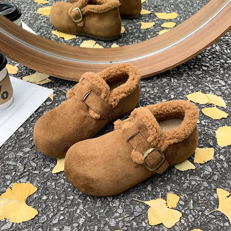 Belt Buckle Cotton Shoes Women's 2025 New Flat Bottom Fashion Comfortable Temperament Cotton Shoes One Pedal Lazy Shoes Casual Shoes Tide