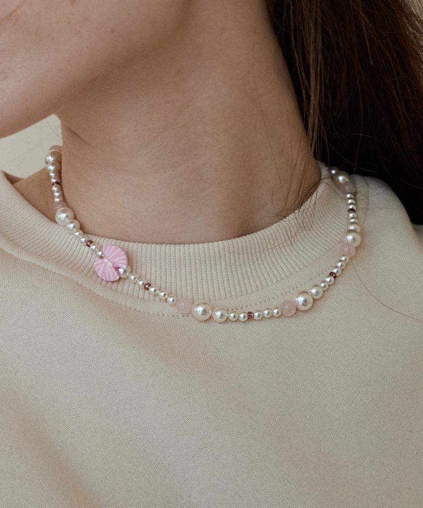 Merrymotive Pink Ribbon With Pearl Necklace