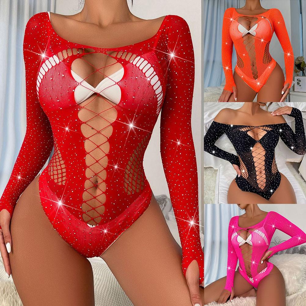Rhinestone Fishnets Sexy Lingerie Bodysuit Club Party Outfit Daily Use Clothing