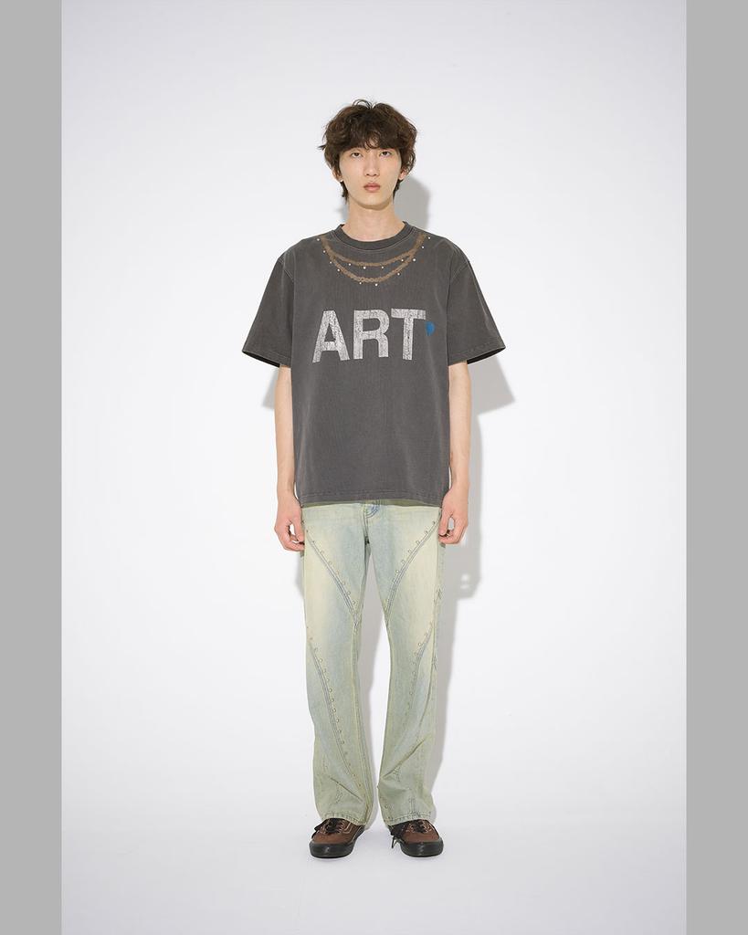 THEMUSEUMVISITOR Necklace Printed Pigment T-Shirt (Charcoal)