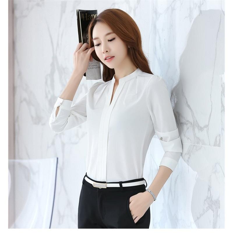 Frühlings-Chiffonhemd Damen Koreanischer Fan Bluse Klein Frisch Stehkragen Locker Mittellang Langärmlig Weißes Hemd