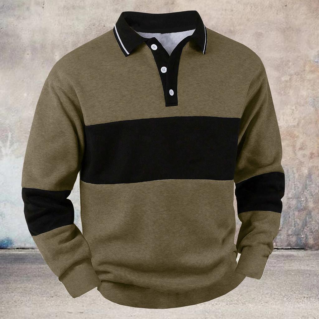 Men's Casual Loose Colorblock Print Lapel Button Long Sleeve Top