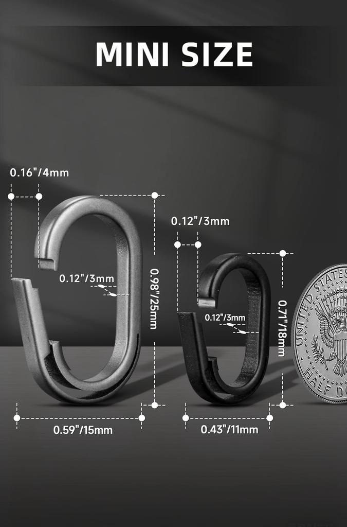 KEEPO LINK Titanium Side Push Keychain Connector, Lightweight, Compact, Quick Release Key Ring for Men, Set of 2, OLO03 (Black, Small)