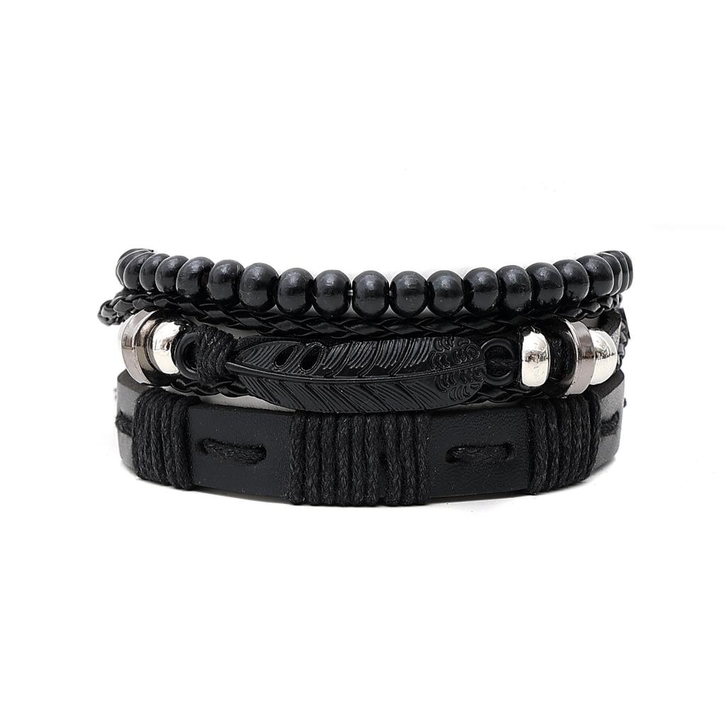 Men's Tree of Life Wooden Beaded Multi-layer Bracelet Set - Retro European & American Style