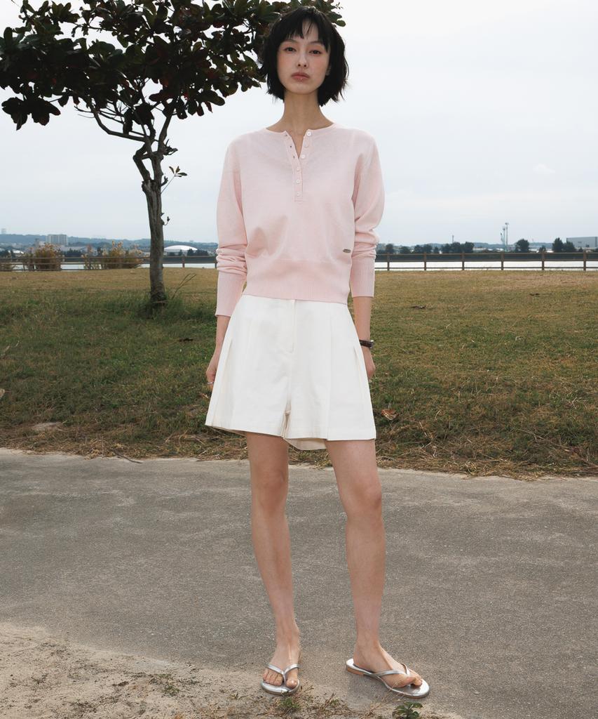 DEHEVE Summer Henley Neck Knit [Pink]