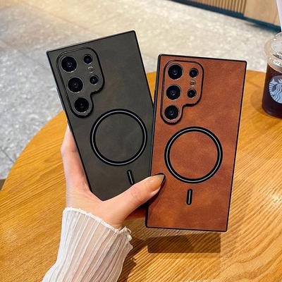 Luxury Retro Matte Leather for Magsafe  for Samsung Galaxy S24 S23 S22 S21 Plus Ultra Magnetic Wireless Charge Shockproof Cover