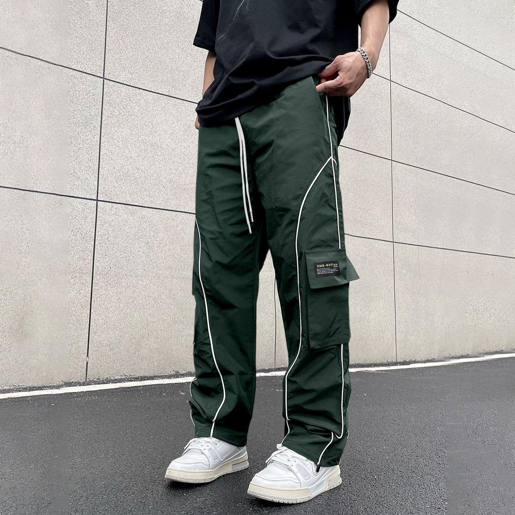 Herren Cargohose - Gestreifte Trendige Streetwear Weitbeinige Hose Mit Design