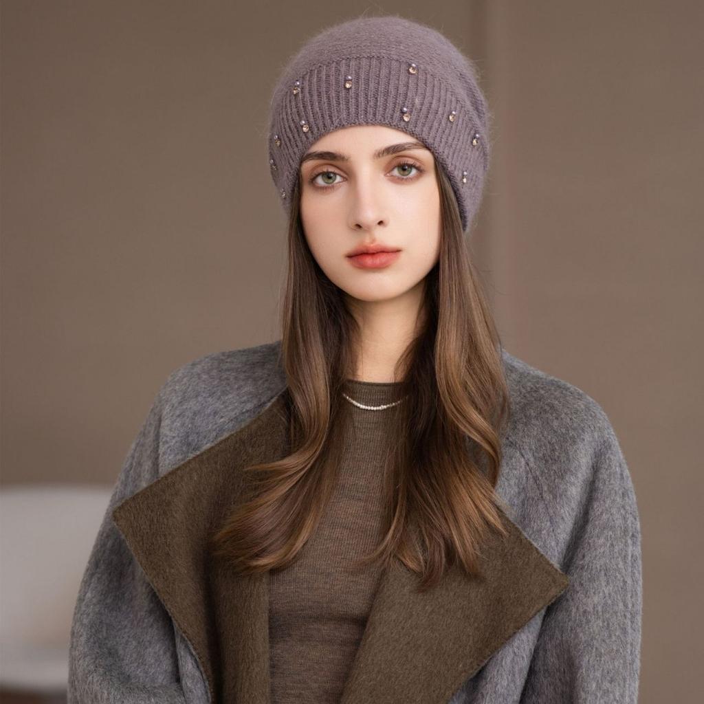New Colored Diamond Hat Women's Winter Outdoor Fashion Thickened Warm Knitted Hat