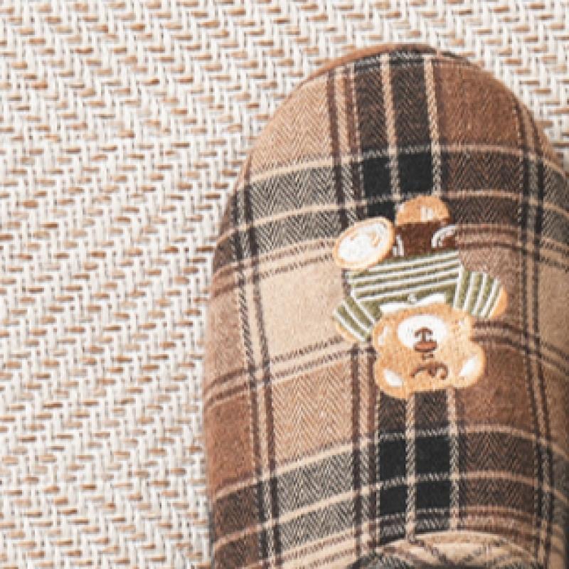 Daiso Plaid Embroidery Living Room Shoes 230 250 Mm Brown