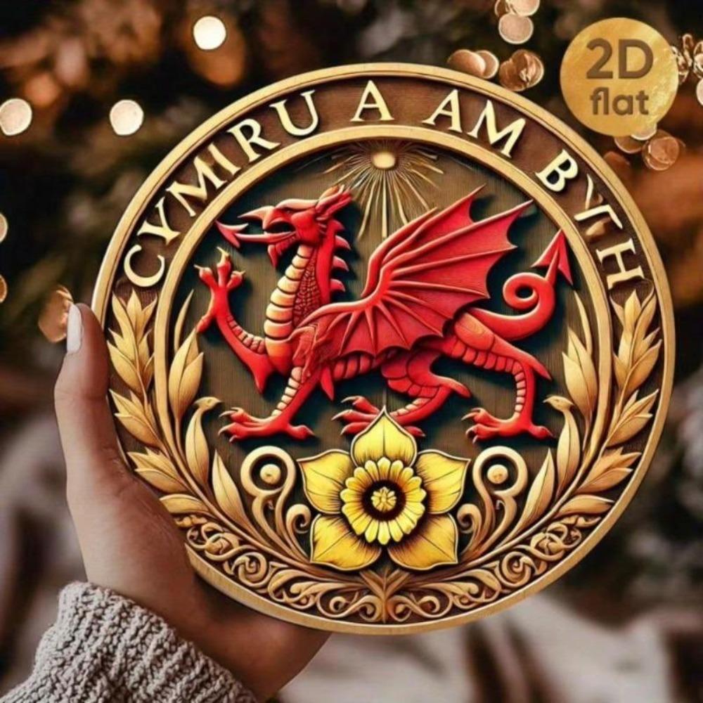 Vintage Aluminium Welshe Draak Wanddecoratie Traditionele Metaalkunst Rond Bord