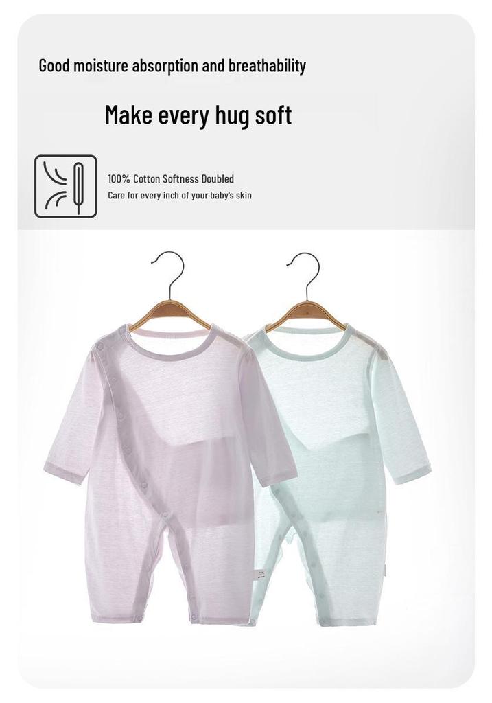 Tagless Double-Layer Cotton Newborn Bodysuit - Breathable, Thin Pajamas for Spring & Autumn