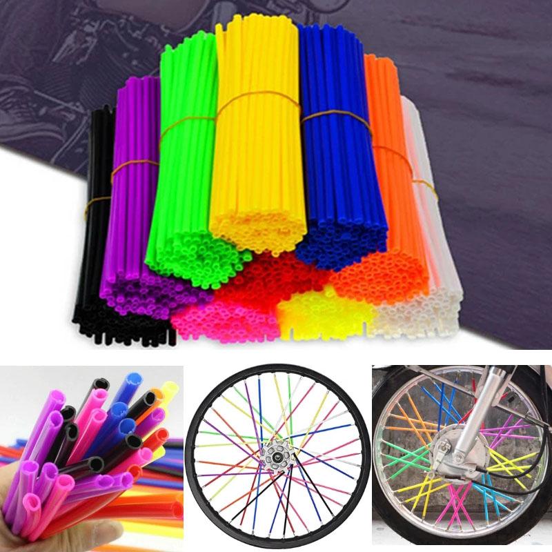 72Pcs Motorcycle Wheel Spoked Protector Wraps Rims Skin Trim Covers Pipe For Motocross Bicycle Bike Cool Accessories 11 Colors