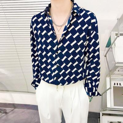 New Spring and Autumn Fashion Premium Feel No Iron Casual Loose Drop Feel Trendy Ice Silk Versatile Men's Printed Shirts