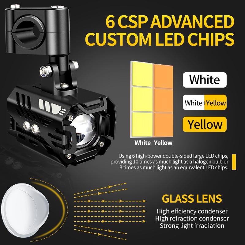 1set Motorcycle Led Spotlight 18000LM 12v Electric Vehicle Auxiliary Far And Near Light Tangent Light Fog Lights Flashing Lens
