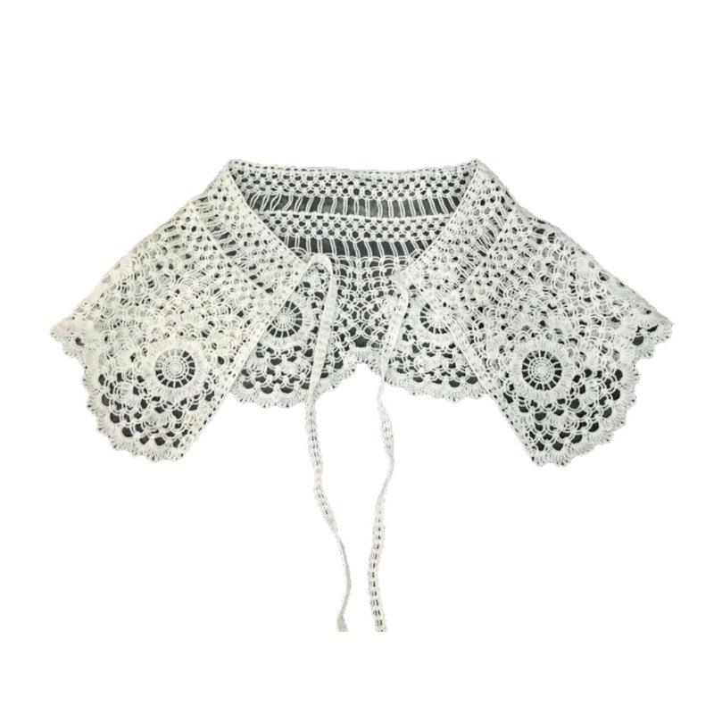 Flower Lace False Collar Hollowed Design Removable False Collar Drawstring Flower Shawl Cape Neck for Women One Size белый