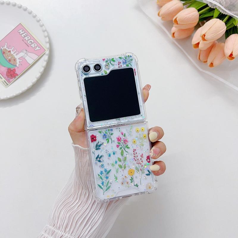 Japan and Korea Fresh Small Floral Mobile Phone Case Samsung GalaxyZFlip1/1/1/ZFlip1 Epoxy Flower
