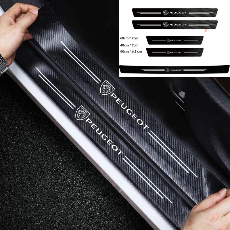 1/4/5Pcs Car Door Sill Scuff Plate Decor Carbon Fiber Stickers For Peugeot 208 3008 308 206 2008 207 B107 508 607 106 406 407 307