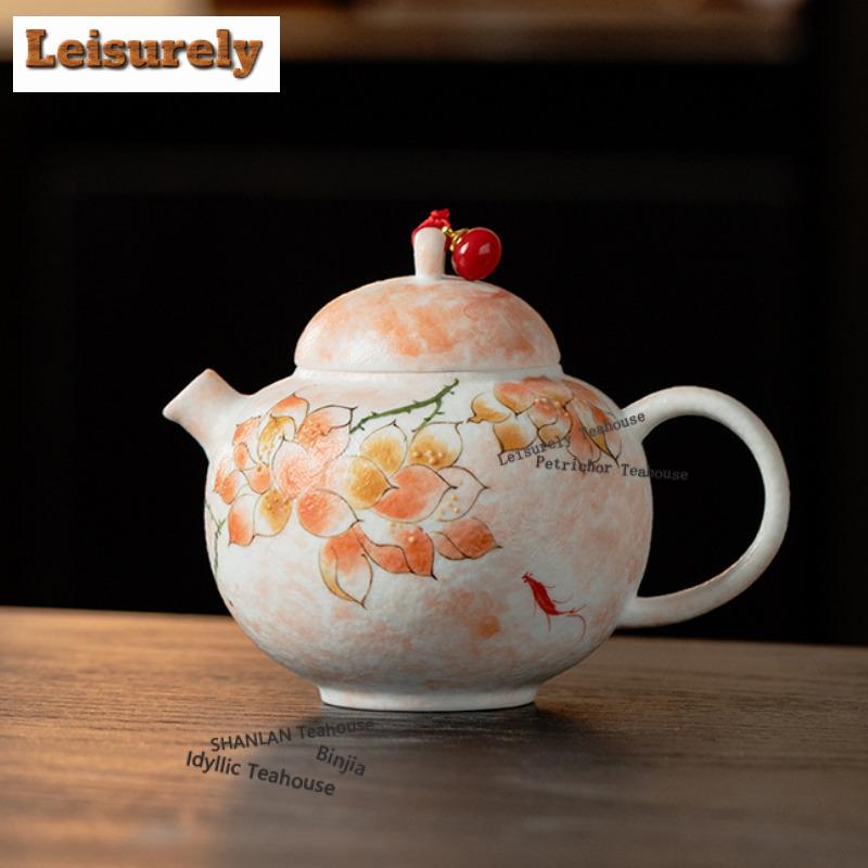 160ml Hand-painted Powder Magnolia Teapot Traditional Tea Infuser Pot Tea Maker Kettle With Strainer Dahongpao Teaware Supplies