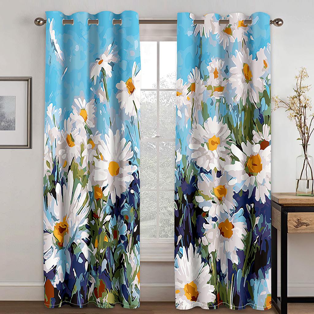 Beautiful Plant Sunflower Daisy Flower Curtain 2 Panel Classical Vintage Home Living Room Bedroom Den Decorative Curtains