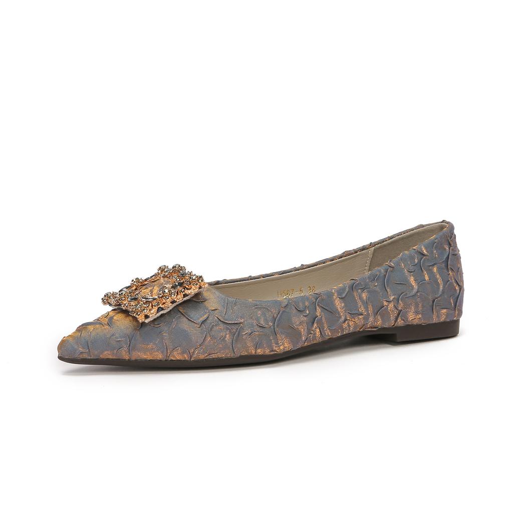 Galaxy rhinestone flat-soled women's shoes gradually change satin pleated surface pointed women's shoes small fragrant wind shallow mouth single shoes