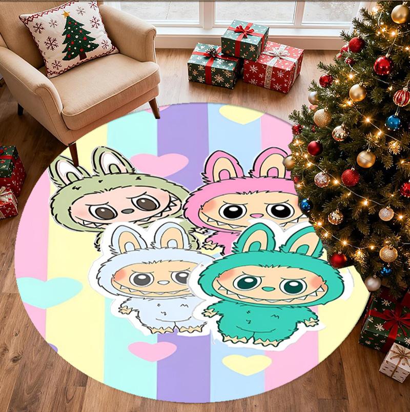 Labubu Pattern Round Rug, Indoor/Outdoor Mat, for Picnic, Gameroom, Bedroom, Office, Living Room, Home Decor Carpet, Birthday Gift