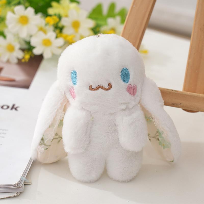 Cute 12cm Plush Bunny Keychain Realistic Rabbit Doll For Bags And Keys In Pink And White
