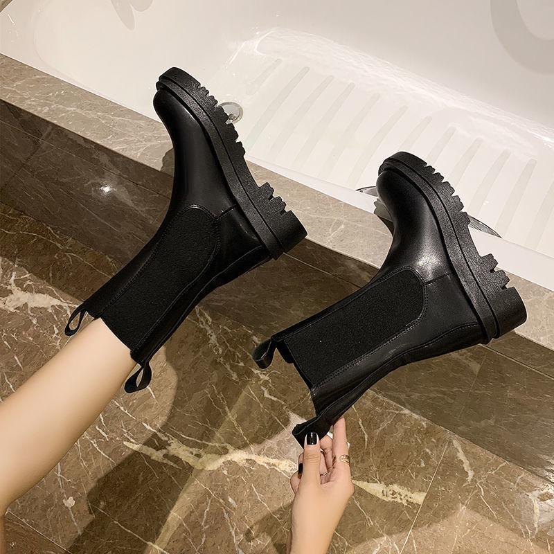 Chelsea Botki na grubej podeszwie za kostkę typu Martin - Duże rozmiary, Wyściełane aksamitem (Wiosna/Jesień 2025)