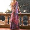 1011 Summer New Bohemian Vacation Breeze Slash Shoulder Pulled Lorita Pendulum Dress Printed Dress