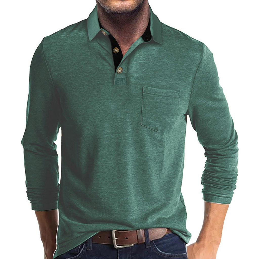 Men's Solid Color Button Lapel Long Sleeve Top Men's Casual Fashion Long Sleeve Top