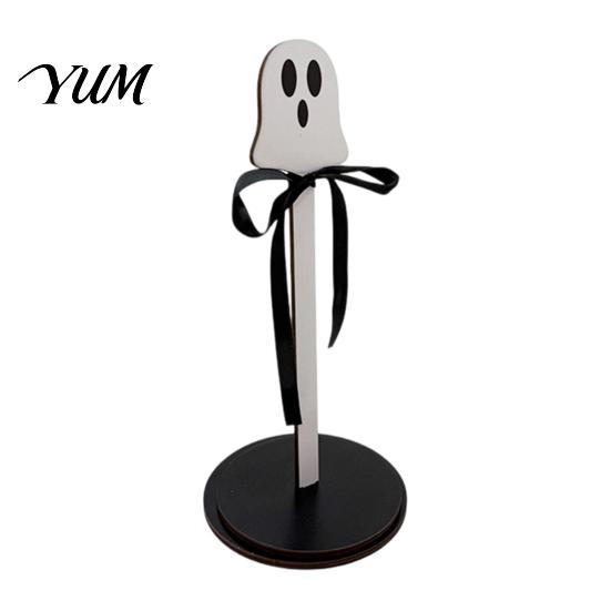 Wooden Kitchen Roll Stand Halloween Paper Towel Holder, Ghost/Pumpkin/Witch's Hat/Bat Decor, Vertical Holder Durable Wood Standing Reel for Countertop
